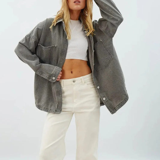 Fall Oversized Denim Shirt Jacket