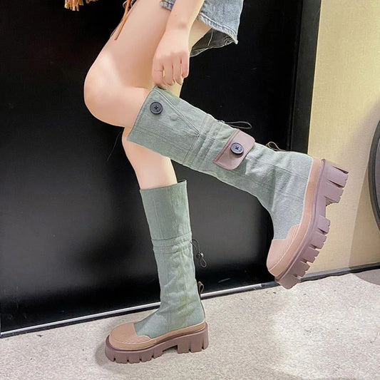 Mid-Calf Chunky Sole Boots