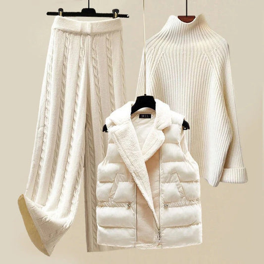 Three-Piece Knit and Puffer Vest Set
