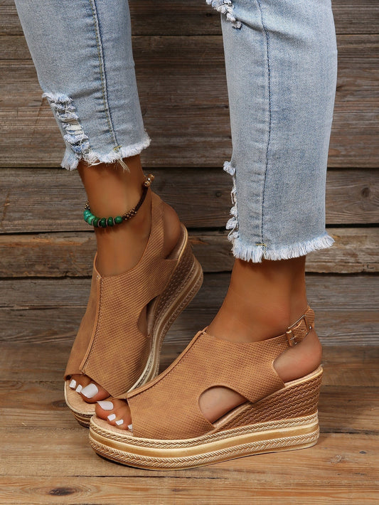 Cutout Wedge Slingback Sandals