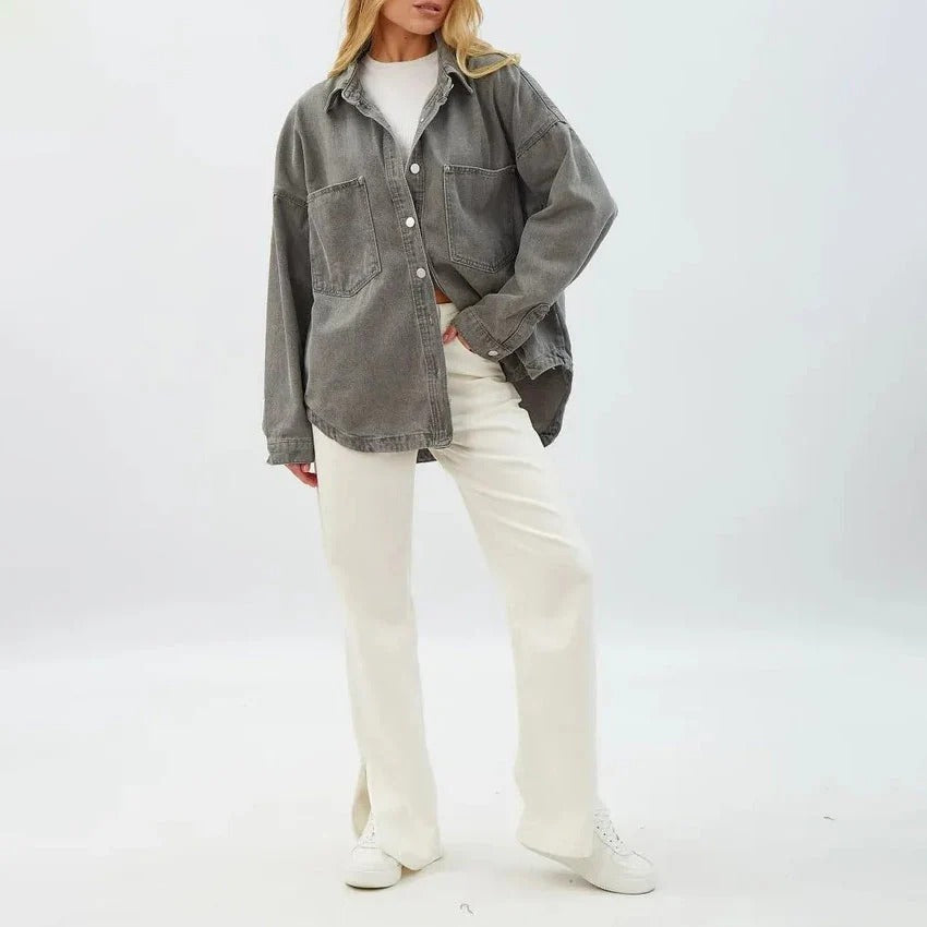 Fall Oversized Denim Shirt Jacket