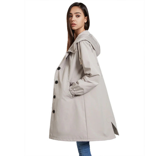 Fall Hooded Button-Front Coat