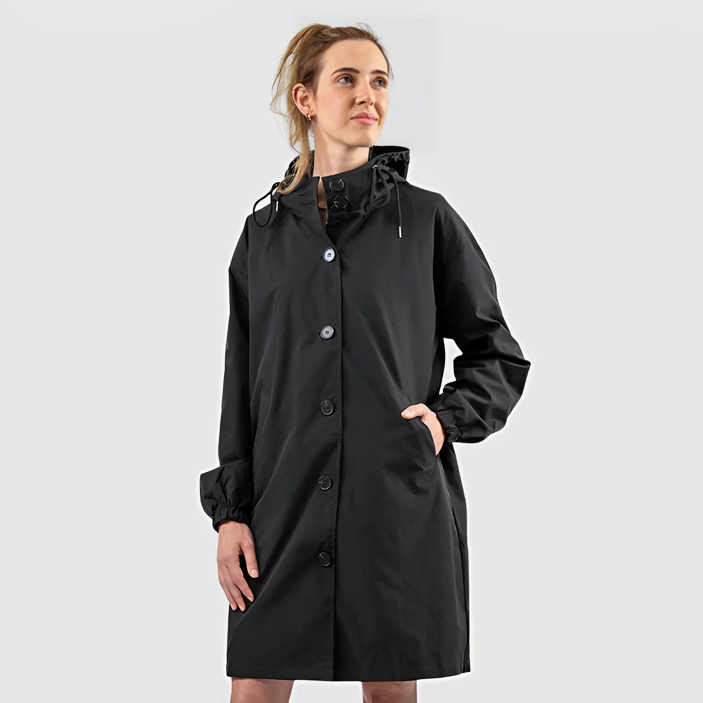 Fall Button-Front Hooded Coat