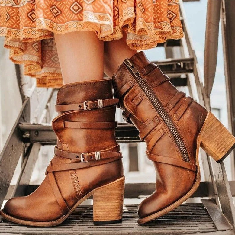 Fall Buckle Block Boots