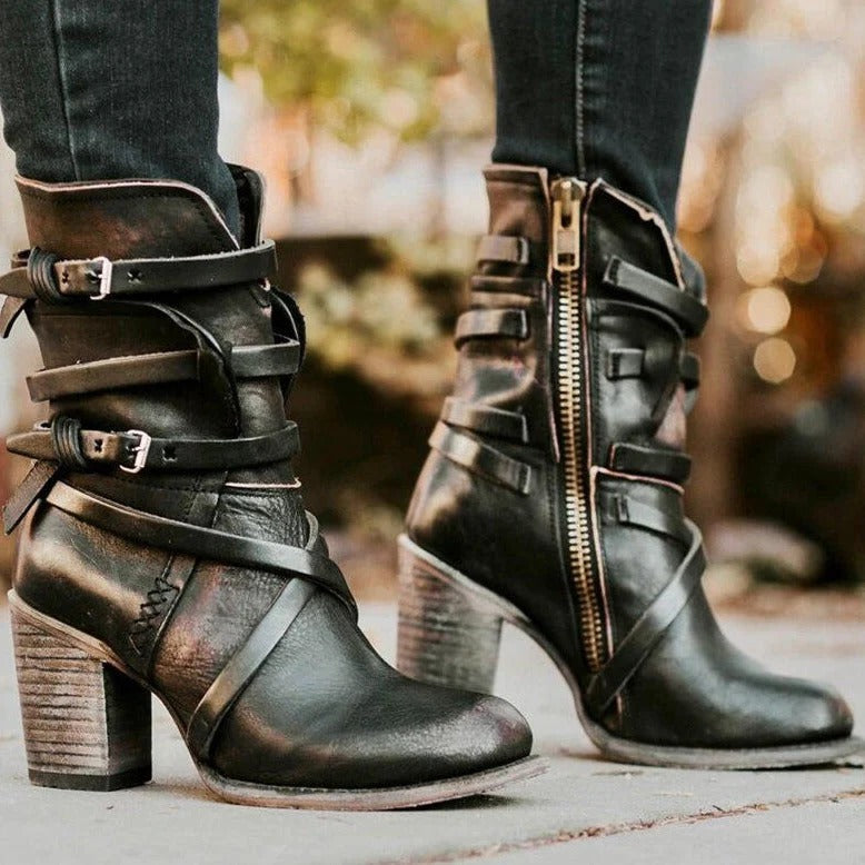 Fall Buckle Block Boots