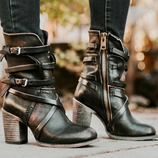 Fall Buckle Block Boots