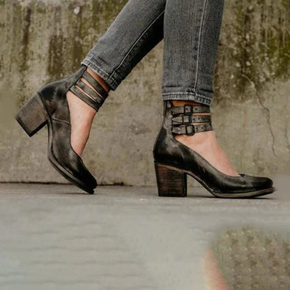 Double Strap Block Heel Pumps