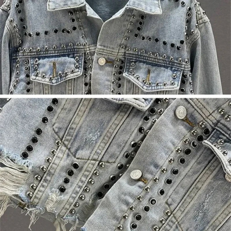 Fall Studded Cropped Denim Jacket
