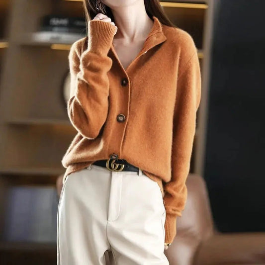 Button-Front Collar Cardigan