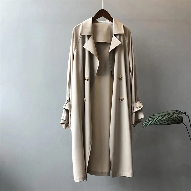 Fall Draped Double-Breasted Trench