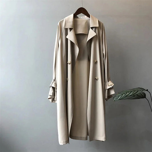 Fall Draped Double-Breasted Trench