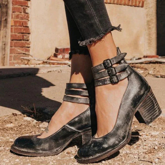 Double Strap Block Heel Pumps