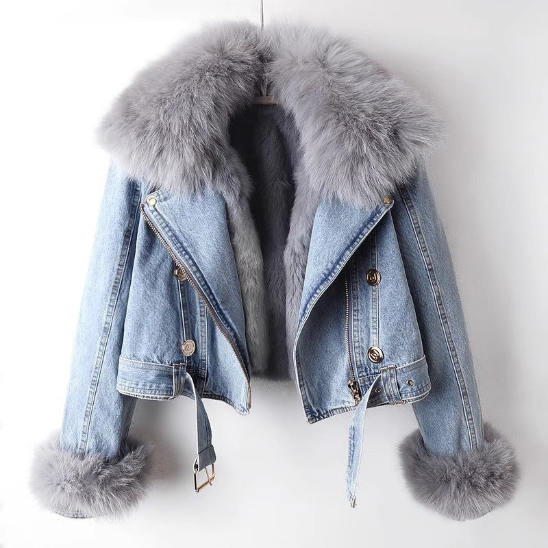 Fall Denim Fur-Collar Jacket