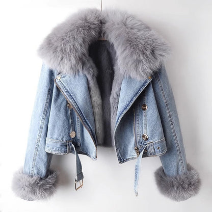 Fall Denim Fur-Collar Jacket