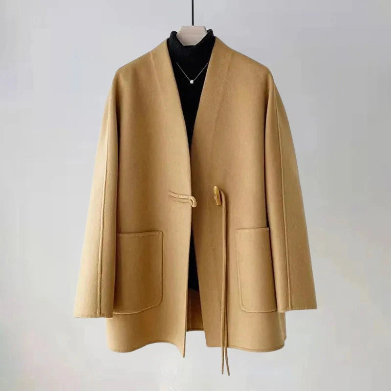 Fall Drawstring Wrap Wool Coat