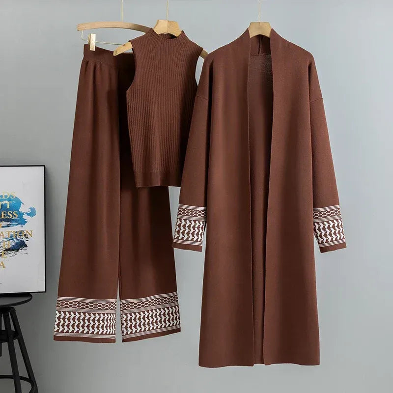 Fall Pattern-Trim Knit Set