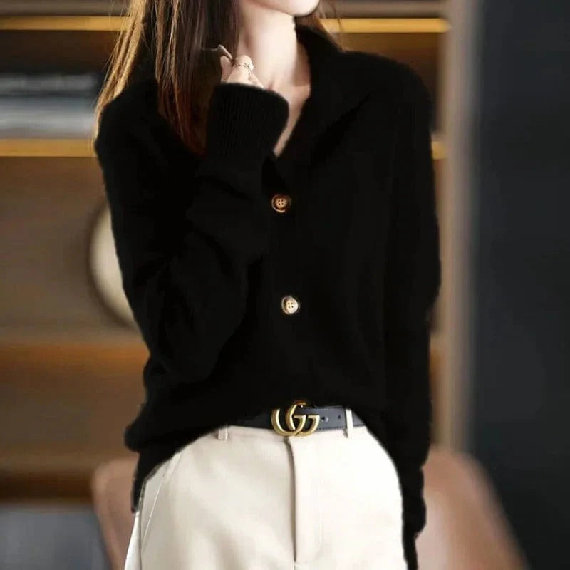 Button-Front Collar Cardigan
