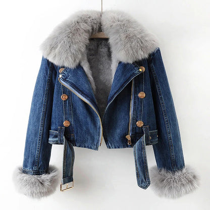 Fall Denim Fur-Collar Jacket