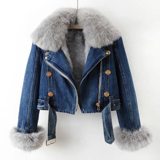 Fall Denim Fur-Collar Jacket