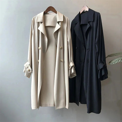 Fall Draped Double-Breasted Trench
