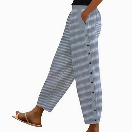 Women’s Striped Linen Pants - Breathable Cotton-Linen Blend