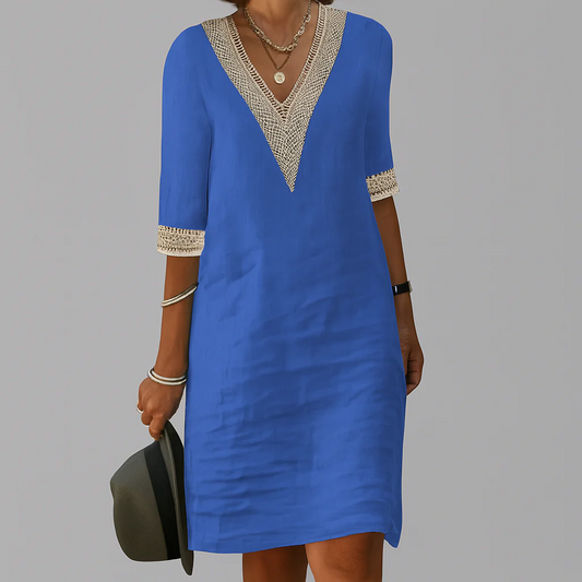 Women’s Linen Midi Summer Dress - Sleeveless, Round or V-Neck