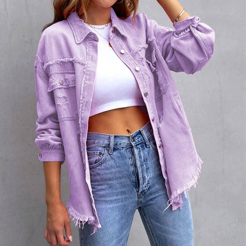 Fall Distressed Overshirt Jacket