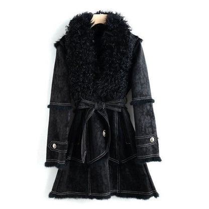 Fall Shearling Trim Belted Coat