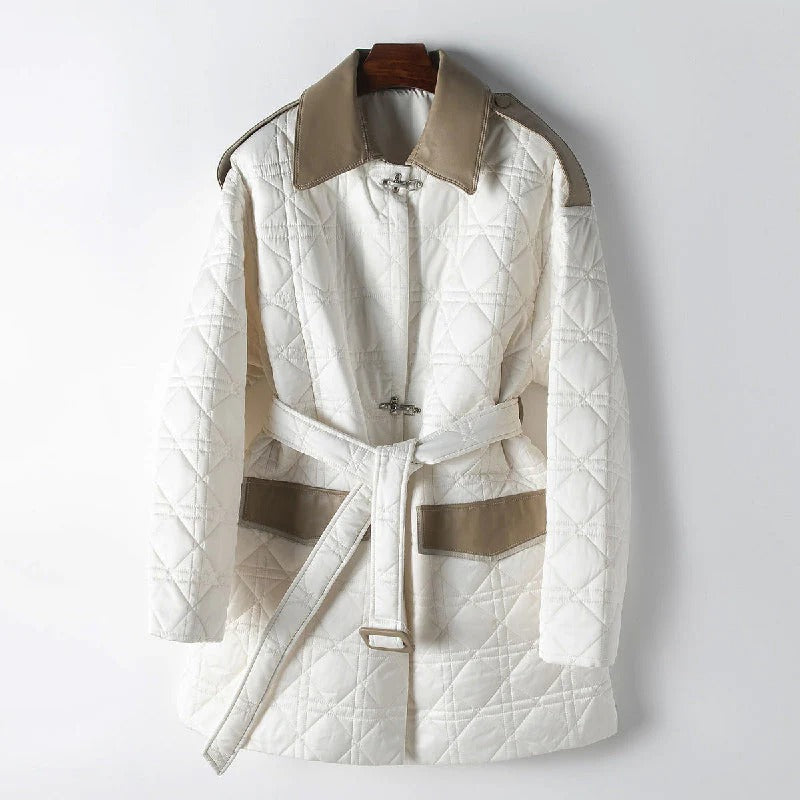 Fall Diamond-Stitch Belted Coat