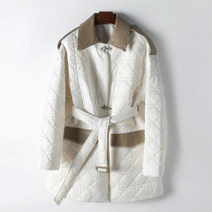Fall Diamond-Stitch Belted Coat