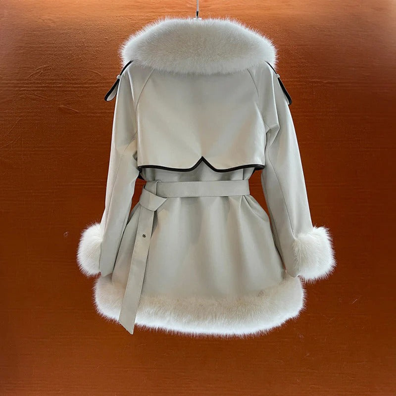 Fall Belted Coat with Fur Trim