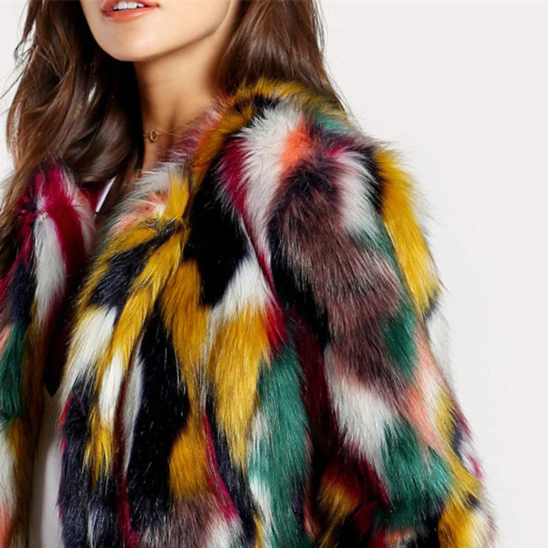 Fall Multi-Color Faux Fur Coat