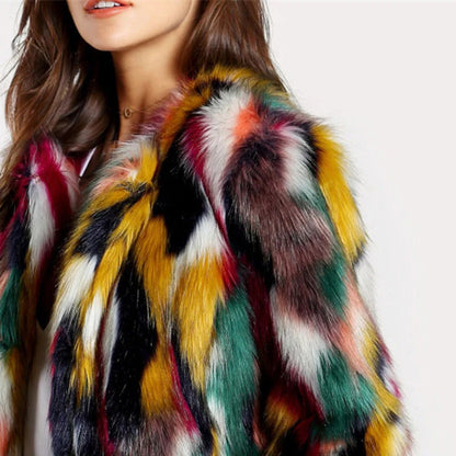 Fall Multi-Color Faux Fur Coat