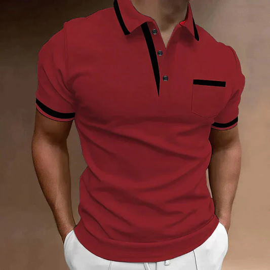 Men’s Polo Shirt with Chest Pocket - Short Sleeves, Button Collar
