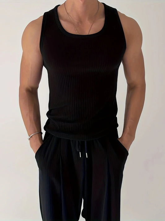 Men’s Ribbed Athletic Tank Top - Sleeveless, Skinny Fit