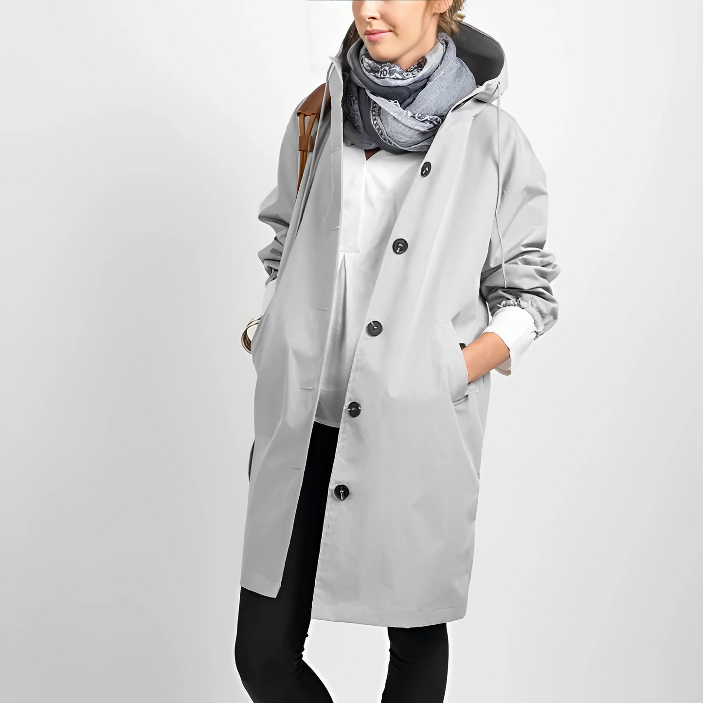 Fall Button-Front Hooded Coat