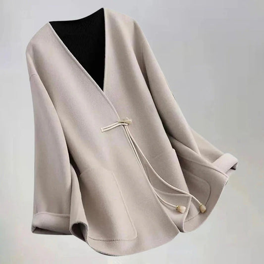 Fall Drawstring Wrap Wool Coat