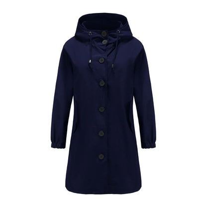 Fall Hooded Button-Front Coat