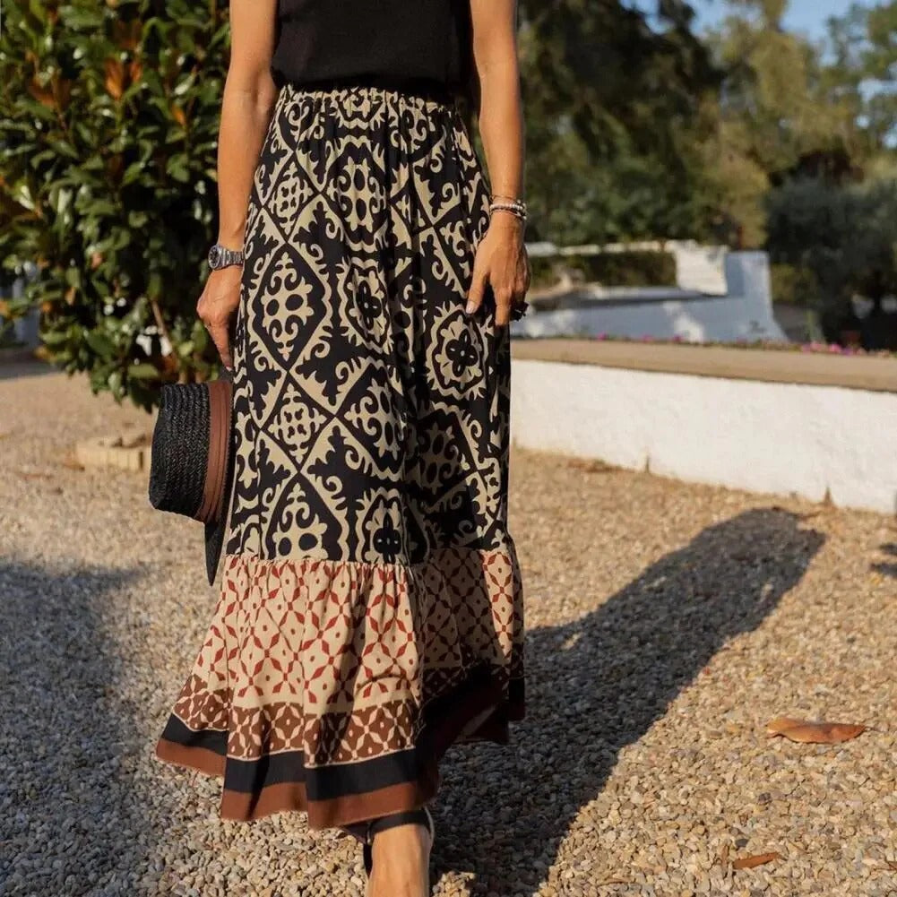 Boho Printed Ruffle Hem Skirt