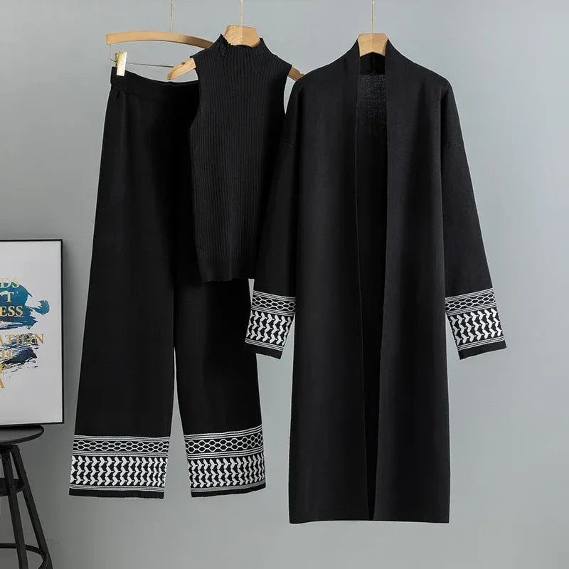 Fall Pattern-Trim Knit Set