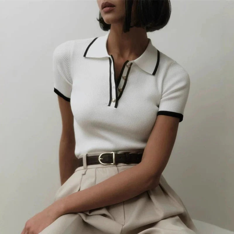 Ribbed Knit Polo Top