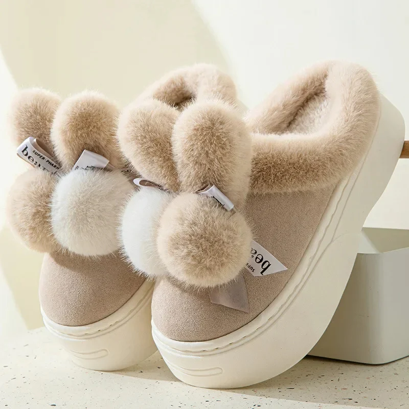 Pom-Pom Platform Slippers