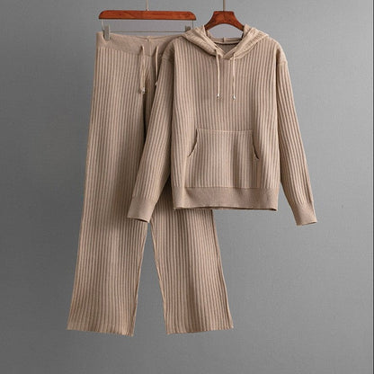 Fall Ribbed Knit Hoodie Set
