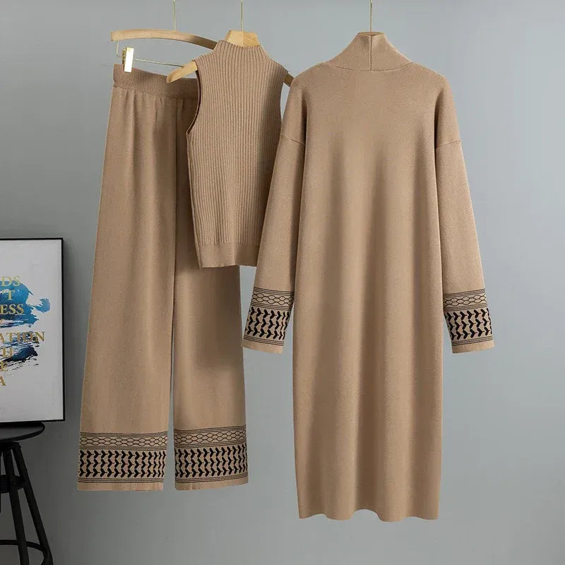 Fall Pattern-Trim Knit Set
