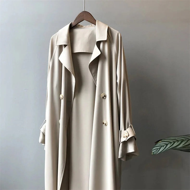 Fall Draped Double-Breasted Trench