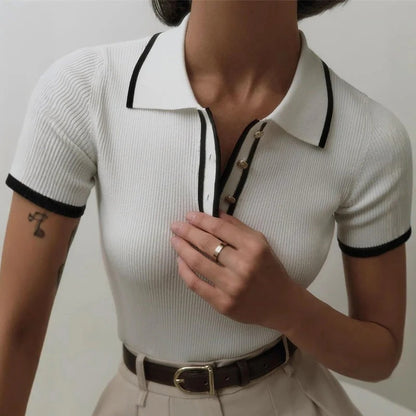 Ribbed Knit Polo Top