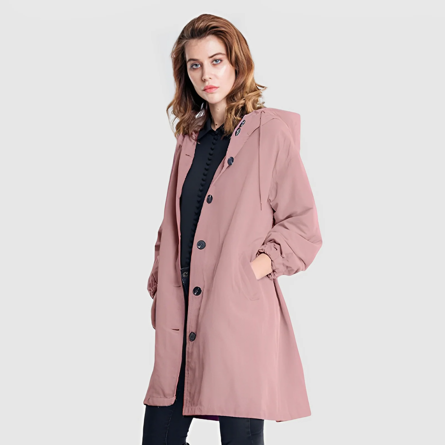 Fall Button-Front Hooded Coat