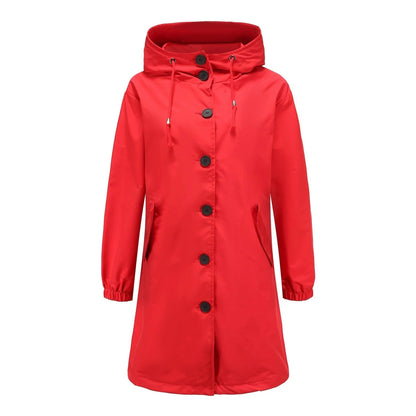 Fall Hooded Button-Front Coat