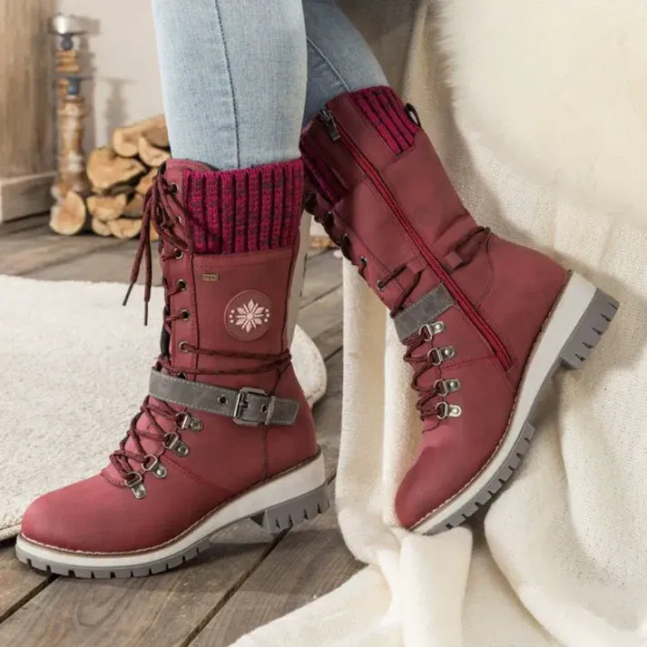 Fall Lace-Up Trek Boots with Knit Cuff