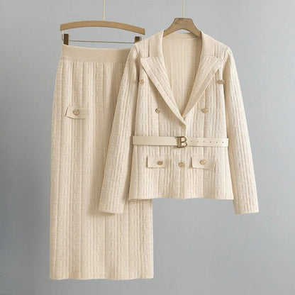 Textured Knit Blazer and Skirt Set